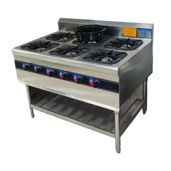Free Standing Stainless Steel Gas Stove with 6 Burners and Oven for Commercial Kitchens