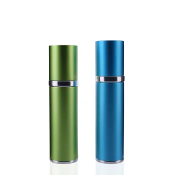 Turnkey Aluminum Airless Pump Lotion Bottles in Various Sizes: 0.5oz, 1.0oz, 1.5oz - Round Blue Cosmetic Bottles