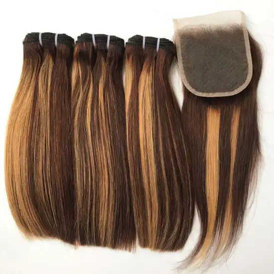 Indian Bouncy Remy Raw Virgin Hair Double Drawn With Closure, Best Quality Human Hair Vietnam Bone Straight Super Double Drawn