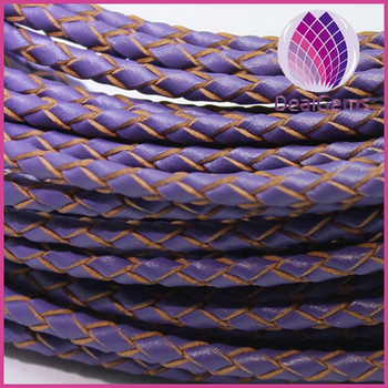 customized purple real leather cord 4.0mm braided cord