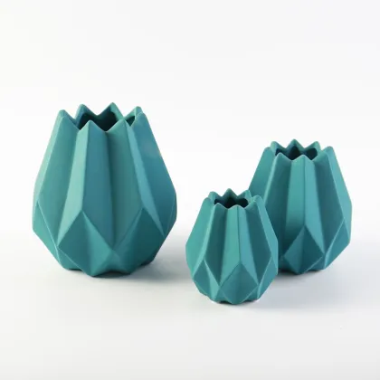 Nordic Geometry Modern Plant Vase - Matte Blue Morandi Ceramic Flower Vase
