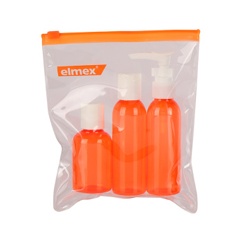 Polla de cremallera vacía 50 ml de 100 ml de bomba de loción disco superior tapa de tapa reciclada kit de viajes de champú de ducha juego de botellas de gel