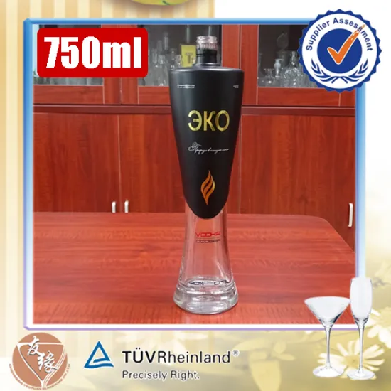 Brand new type 750ml black color painting heavy weight vodka spirits glass bottle liqueur