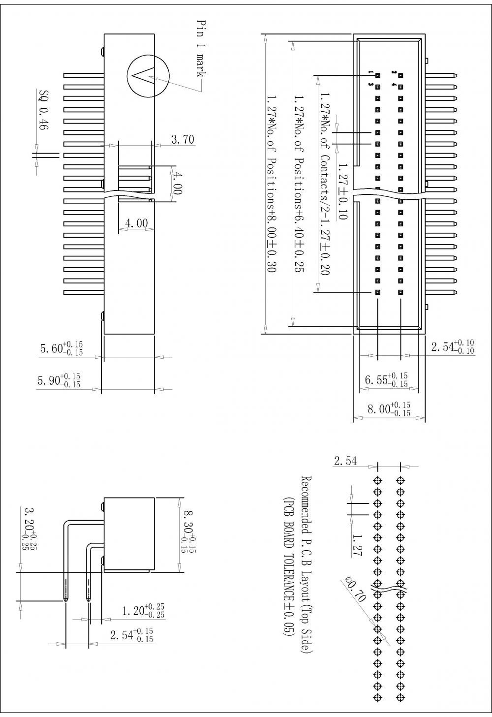 1.27*2.54mm 14P Shrouded Box Header DIP/THR 90° H=5.90