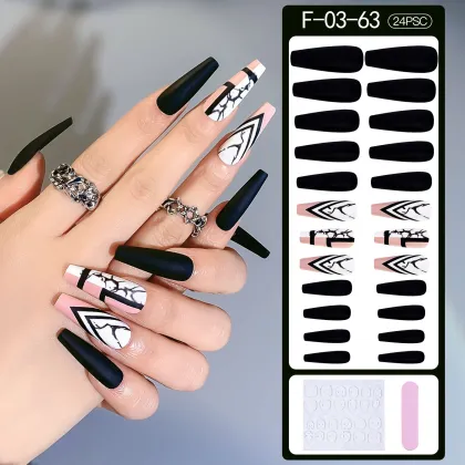 24pcs Coffin Artificial Fingernails - Press on Nails for Women