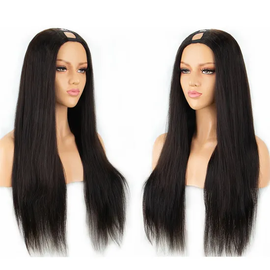 High Quality Thick 180% Density Straight U Part Wigs For Black Women Middle Part Half Hand Tied  Made Human Hair wigs