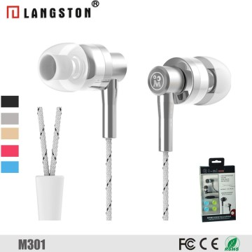 Fashion braided cable Metal Earphones with microphone for mobile phone earpod