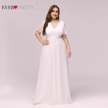 Plus Size Wedding Dresses Ever Pretty A-Line Double V-Neck Short Sleeve Ruched Illusion Formal Bride Gowns Robe De Mariee 2021