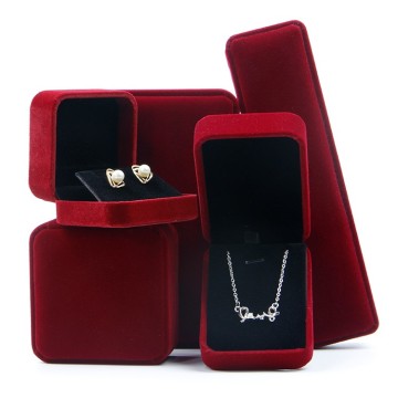 Luxury Custom Red Black Jewelry Velvet Boxes for Necklaces, Earrings, and Wedding Rings