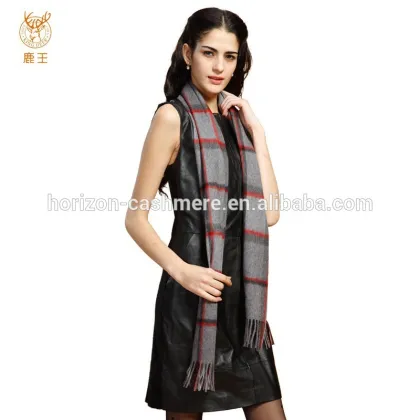 Women Woven Striped Scarf, Women Elegant Red Striped Cashmere Scarf