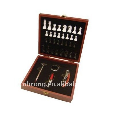 wooden box wine gift sets with chess