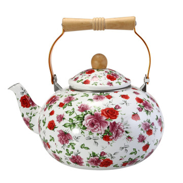High Quality Best Selling Big Size Fat Pot Kitchenware Enamel Kettle  with Wooden Handle