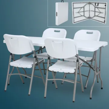 Hot-Sale 5ft Portable White Plastic Folding Picnic Table Set with 4 Chairs