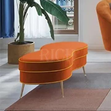 Velvet Luxury Sofa Bench with Gold Legs - Long Ottoman Entrance Stool