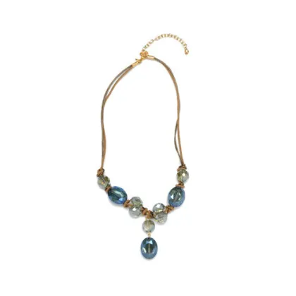 1219-S Crystal Necklace Handmade Fabric Necklace