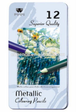 7\" round metallic color pencil / 12 pcs in metal box/ metal color pencil