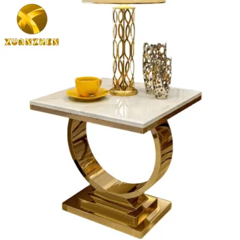 Modern Luxury Stainless Steel Gold Marble Side Table and Mirror Set ST004