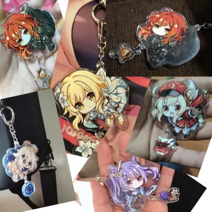 Cute Anime Keychains: Zhongli, Venti, Xiao, and Keli for Genshin Impact Fans