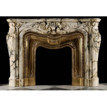 Elegant Stone Fireplace Surround with Copper Accents