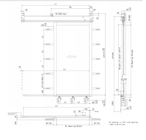 one panel side open landing door drawing