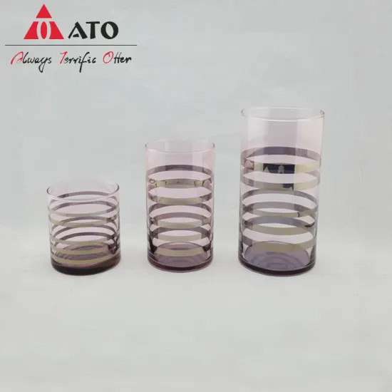 Tabletop Clear Painting Pink cup glass with Golden