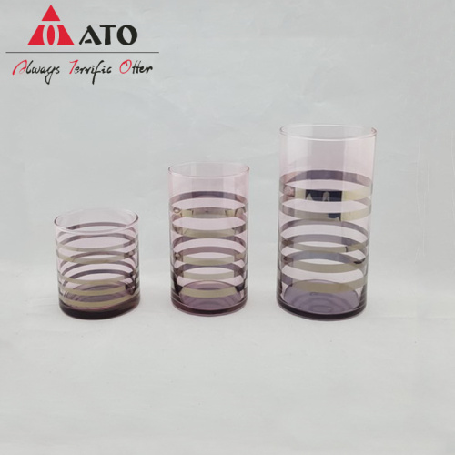 Tabletop Clear Painting Pink cup glass with Golden