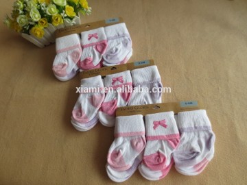 most popular 100% cotton concise style plain color cute bowknot baby socks grip