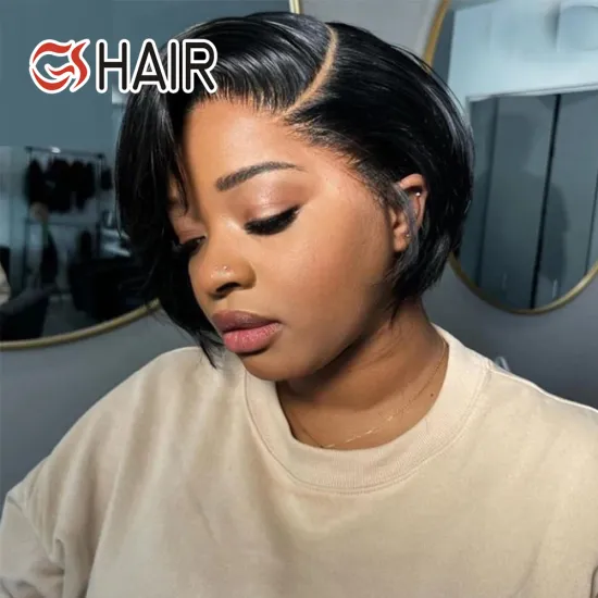 GS Perruque Short Brazilian Pixie Cut Wig: Lace Front Human Hair Wig for Black Women