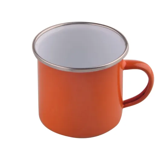 Orange Stainless Steel Rim Enamel Mug