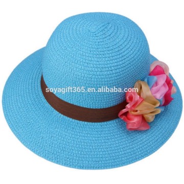 Solid Flower Wide Brim Cloche Fedora Bowler Straw Hat Summer Beach Cap
