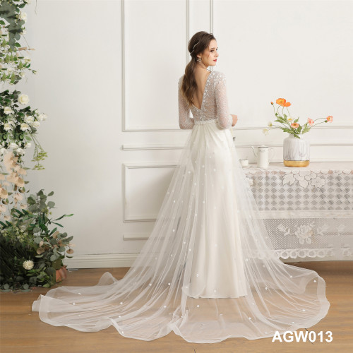 White lace sexy deep V lace detachable beaded wedding dress