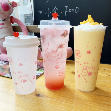 Custom Printed 90mm Clear Disposable Plastic Bubble Tea PP Injection Cup with Lid