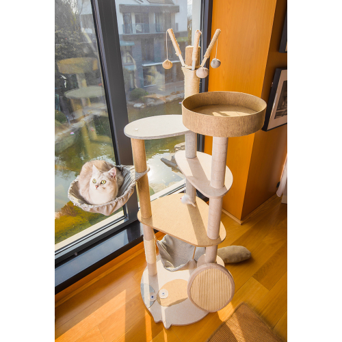 Multi Level Beige Pet Climbing Tower Scratching