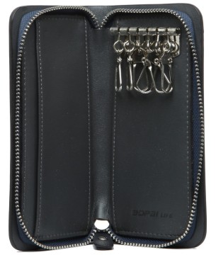 Hot wholesale stylish high quality blue handmade genuine leather key wallet