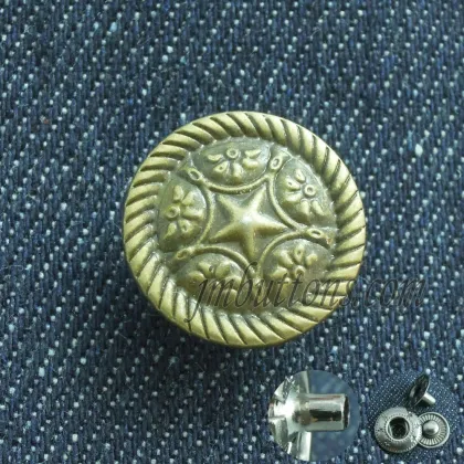 pants print snaps brass star metal buttons factory wholesale