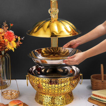 Luxury Large Stainless Steel Chafing Dish Set with Gold Finish for Hotel Catering Events