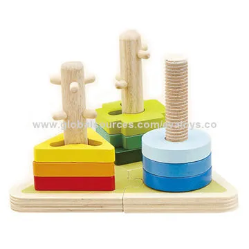 2014 new kid's wooden stack and popular children's sort preschool shape puzzle