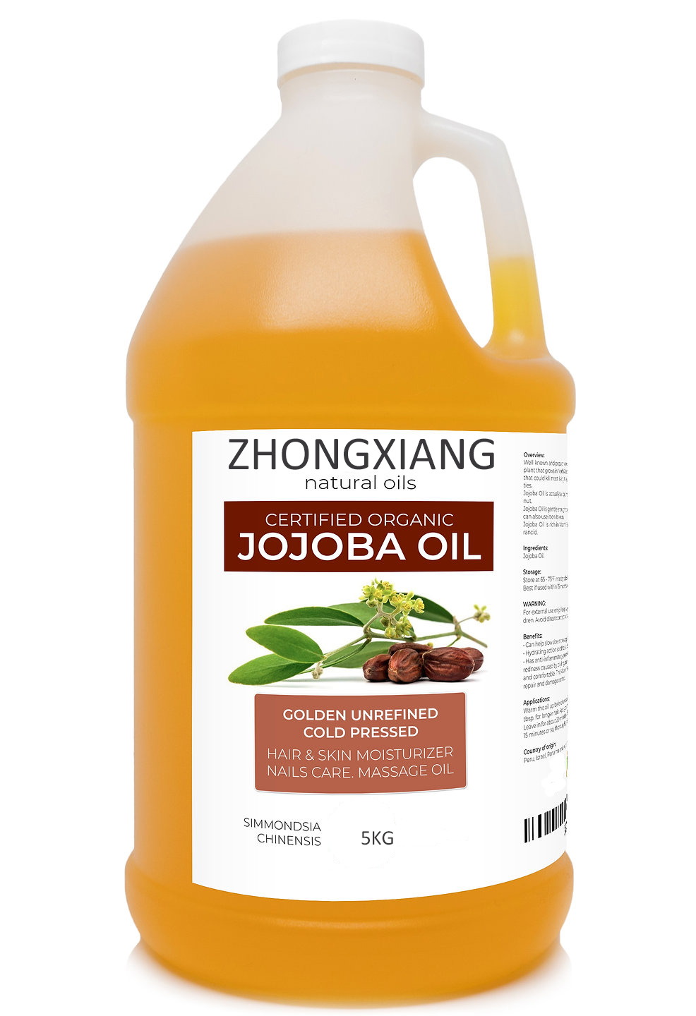 Óleo orgânico de óleo dourado 100% puro Jojoba