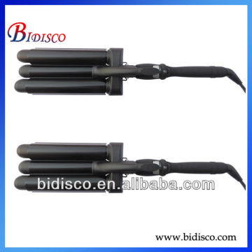 PTC triple barrel rotating hair curling tongs with Red and green off -on indicator