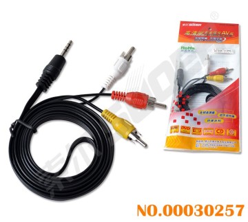 Hot Sale 3,5 mm triple naar 3 RCA mannelijk naar mannelijke AV-kabel (AV-33A-1.5m-Silver-Strak-Red-pakking)