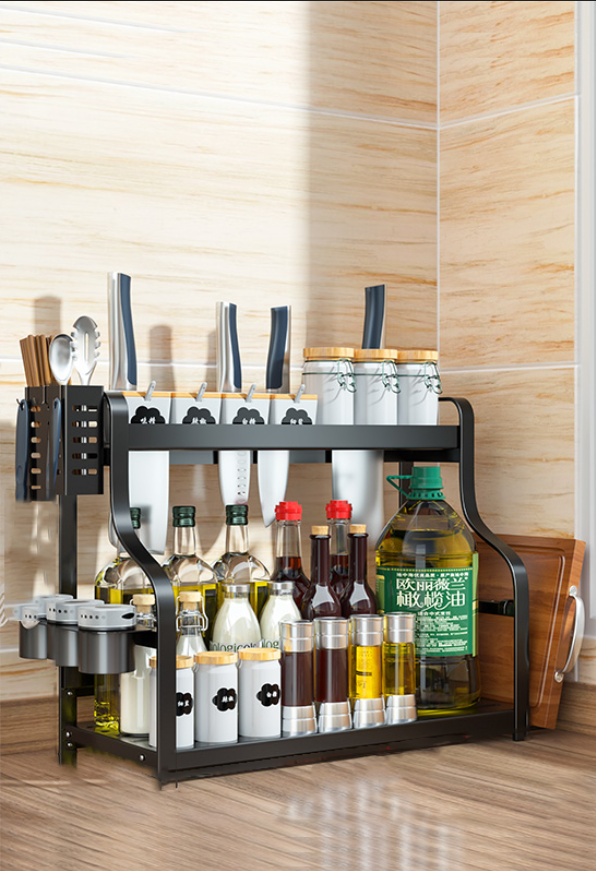 2 Tier Kitchen Spice Rack With Untensil Holders