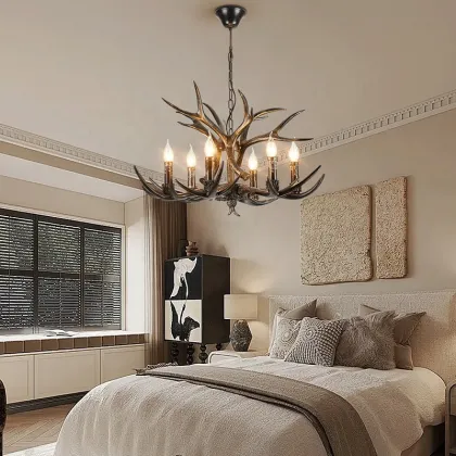 Rustic LED Antique Pendant Lamp: Deer Antler Chandelier