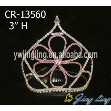 Coronas de flores rosa Rhinestone 3 pulgadas