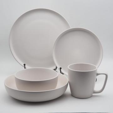 Handgemaakte keramische diner set, witte steengoed servies sets, uniek steenwerkvleesset