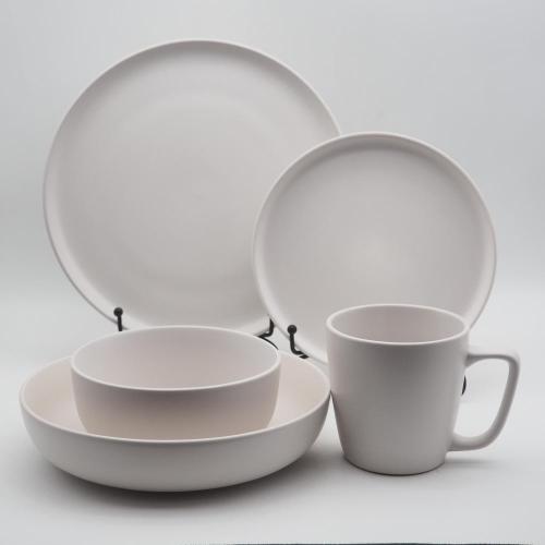 Ensemble de dîner en céramique fabriqué à la main, ensembles de vaisselle blanc en pierre, ensemble de vaisselle unique en grès