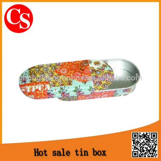 lovely oval shape slide packaging tin box