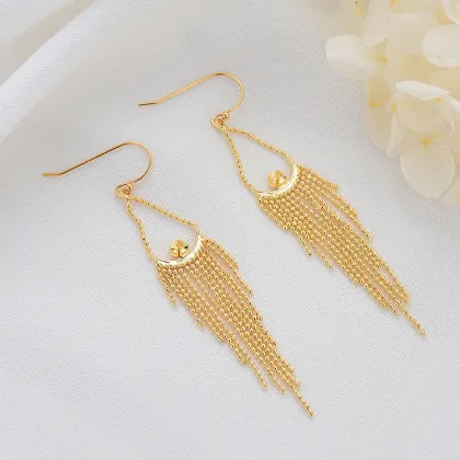 Unique Design 14K Gold Plated Can Match Pearls Long Tassel Earrings