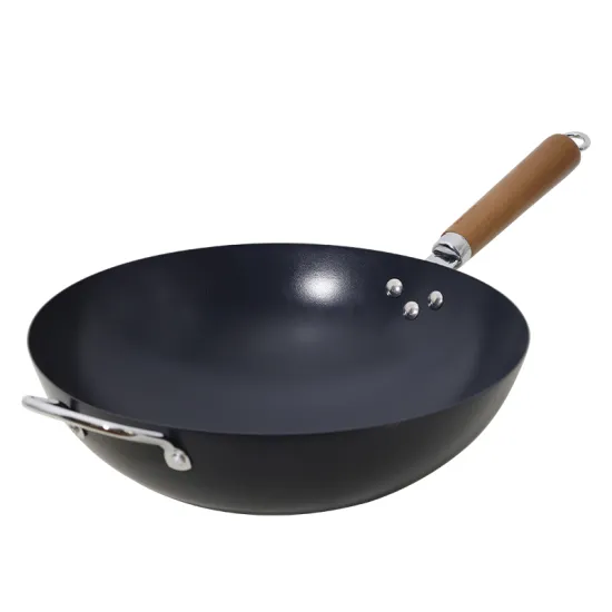 Wholesale Carbon Steel Wok with Nitriding Non-Stick Coating and Wooden Handle