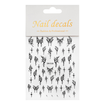 Custom Logo 3D Flat Black and Silver Butterfly Nail Art Stickers for Manicure