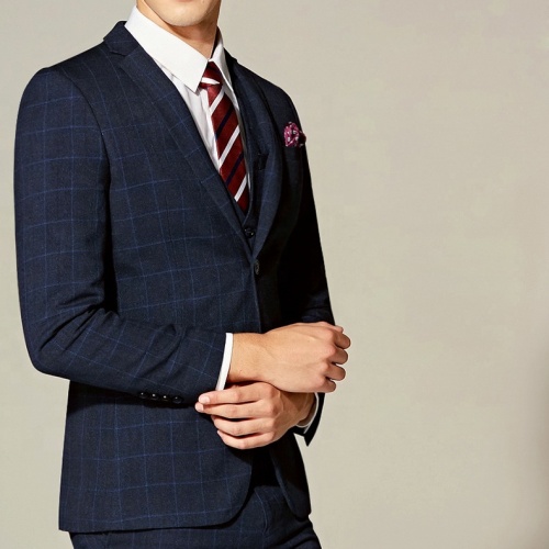 Regular Fit Dark Navy Checked Suit Top Sale